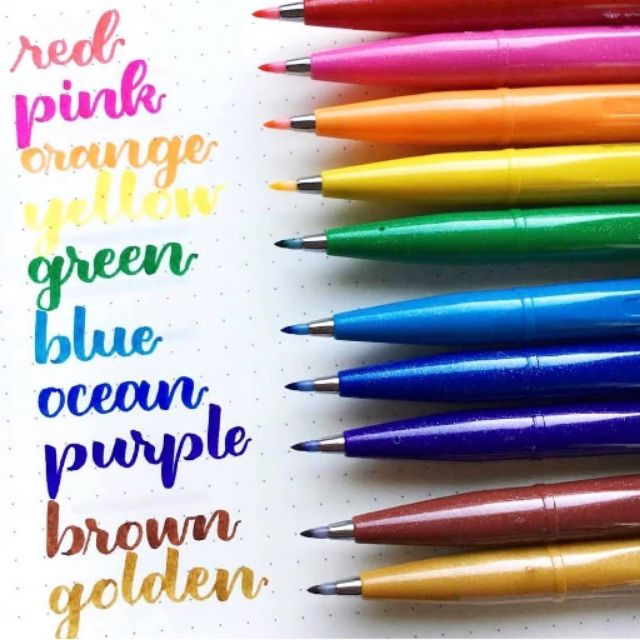 Bút viết thư pháp Pentel FUDE TOUCH BRUSH SIGN PEN SES15C nhiều màu (made in Japan)