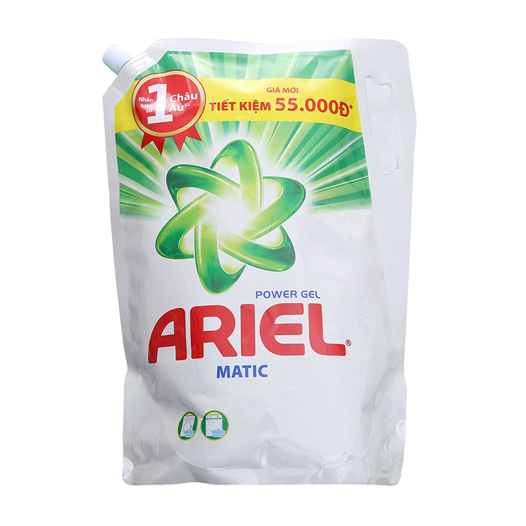 Nước Giặt Ariel Power Gel Matic Dạng Túi 2,4kg (Tẩy sạch vết bẩn tốt hơn gấp 2 lần)