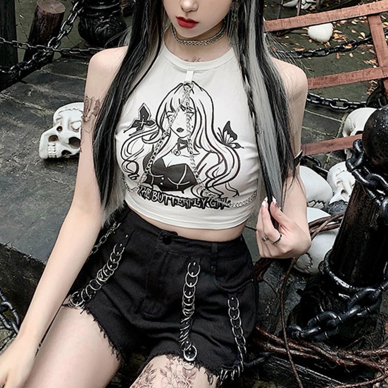 Brroa Áo Crop Top Dây Xích Hoạt Hình Gợi Cảm Dễ Phối Đồ Thời Trang Mùa Hè Cho Nữ