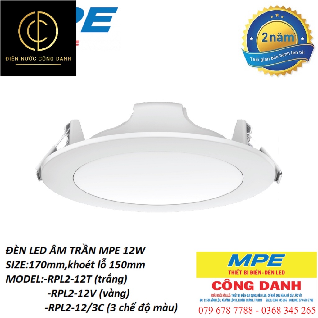 Đèn led âm trần 9W hàng chính hãng MPE model RPL2 ĐỦ MÀU