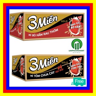 MÌ 3 MIỀN TÔM CHUA CAY ĐẶC BIỆT BÒ HẦM RAU THƠM THÙNG 30 GÓI