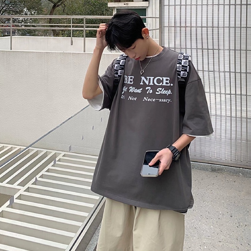 Áo Thun Tay Ngắn Dáng Rộng In Chữ Phong Cách Hip Hop Hàn Quốc Thời Trang Mùa Hè Cho Nam Size M-5XL
