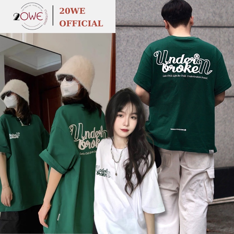 Áo thun underbroken xanh rêu lá bassic local brand, Áo phông tay lỡ tshirt UNISEX nam nữ Cotton oversize form rộng 20WE