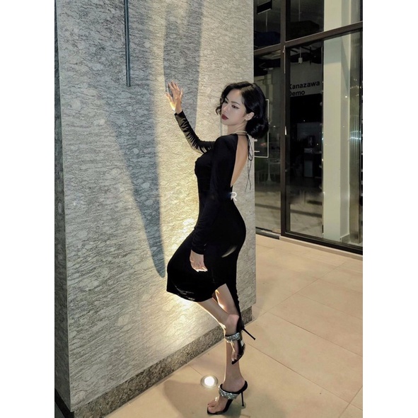Đầm body tay dài hở lưng