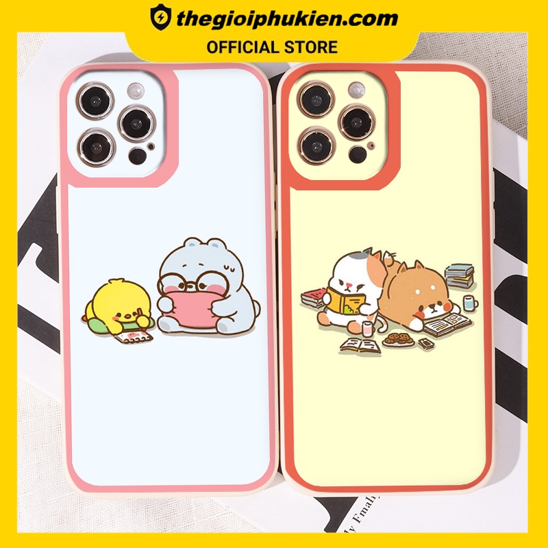 Ốp iphone - Ốp lưng iphone cạnh vuông viền camera Đôi bạn học bài dành cho ip 6 đến 14promax - ng185