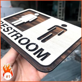 Bảng toilet gỗ dán tường - Bảng biển chỉ dẫn khu vực toilet/restroom/WC