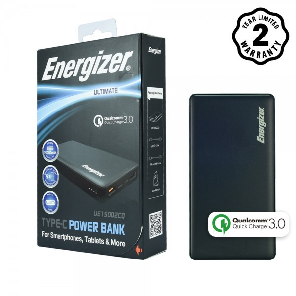 Pin sạc dự phòng Energizer 15,000mAh QC 3.0 màu đen- UE15002CQBK