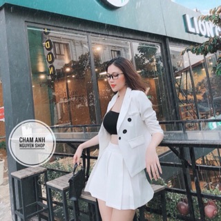 SÉT ÁO VEST NÚT + CHÂN VÁY XẾP LY