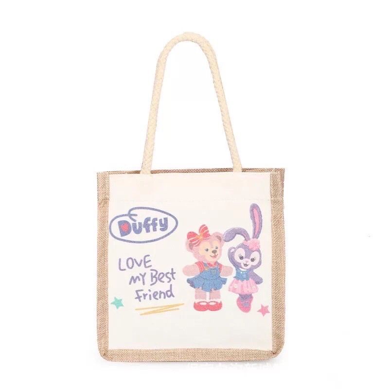 Túi Cói Vintage Đi Biển Phong Cách Hàn Quốc Hoạ Tiết Hoạt Hình Siêu Đáng Yêu