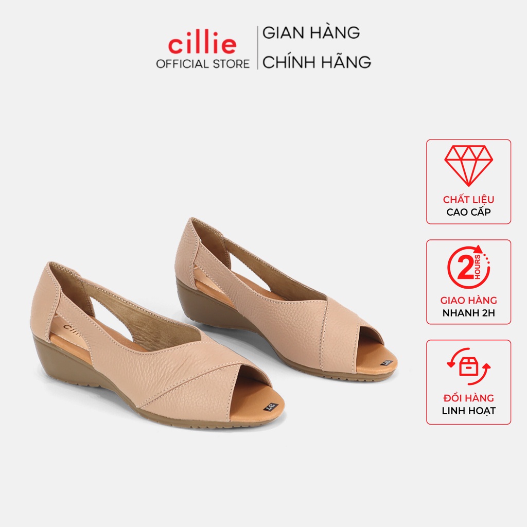 Giày đế xuồng da thật hở mũi êm chân mang công sở đi làm cao 5cm Cillie 1192