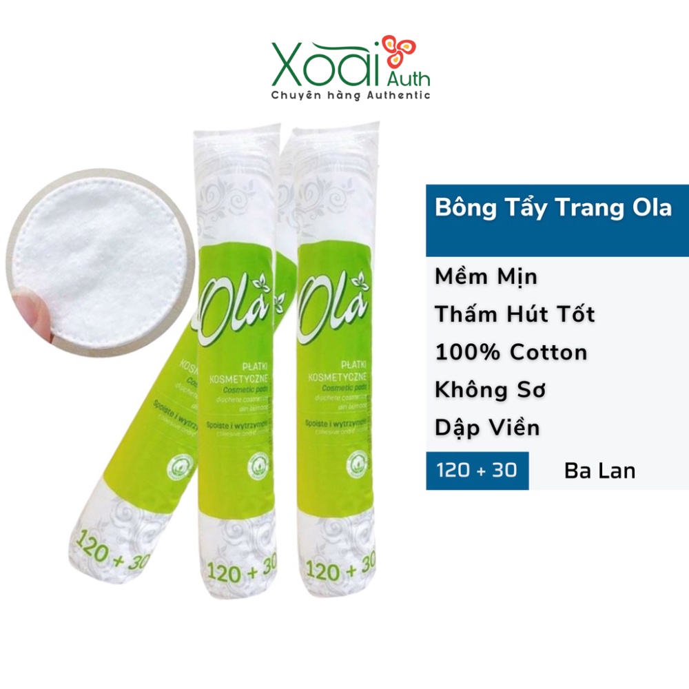 Bông Tẩy Trang Ola 120+30 Miếng Cotton Pads Ba Lan Dập Viền Mềm Mịn, Dễ Chịu, Thấm Hút Tốt OLA - Xoaiauth