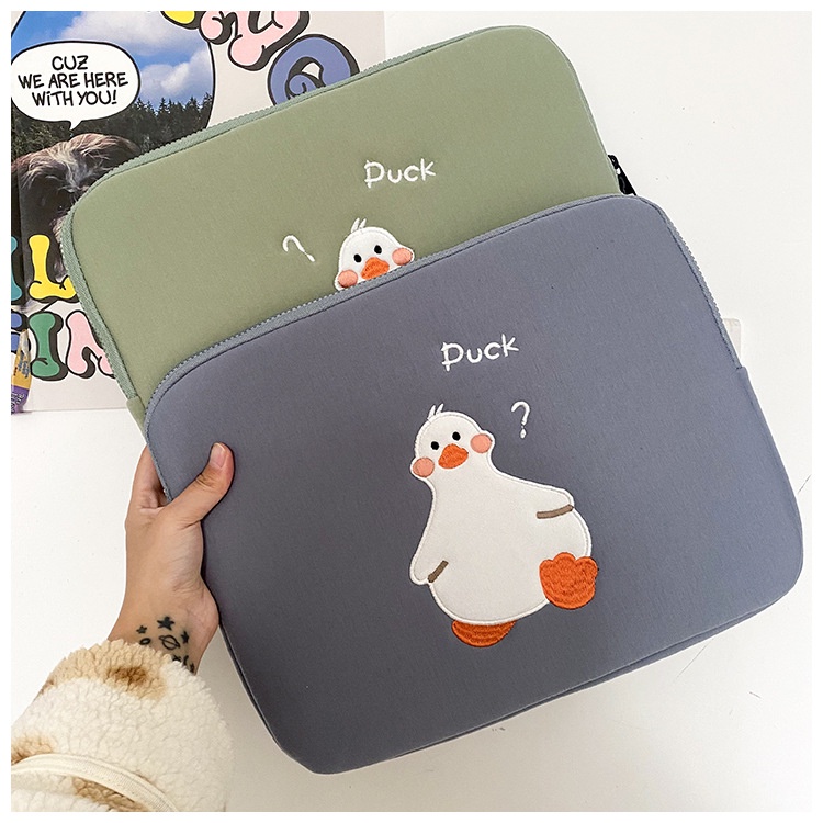 Túi đựng Laptop chống rơi thêu họa tiết vịt hoạt hình dễ thương phong cách Hàn Quốc