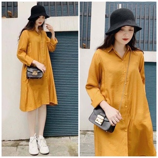 Đầm váy sơ mi basic vàng nghệ