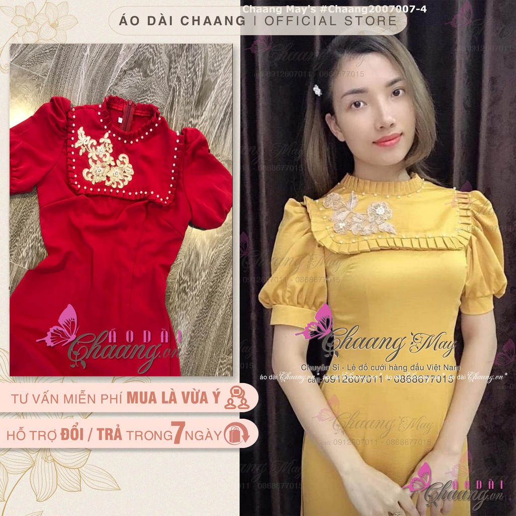 Áo dài cách tân tay bồng CHAANG May sẵn Thiết kế vải lụa tây thi cổ xếp công chúa - tiểu thư