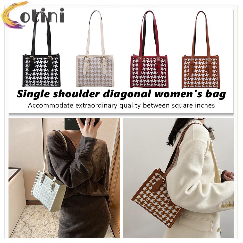 COTINI Vintage Women Shoulder Underarm Bag Leather Plaid Lady Clutch Handbags Tote