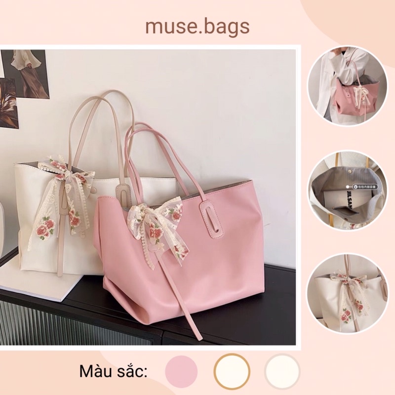 TÚI XÁCH OVERSIZE ĐEO MỘT BÊN VAI DÀNH CHO NỮ TẶNG KÈM NƠ REN