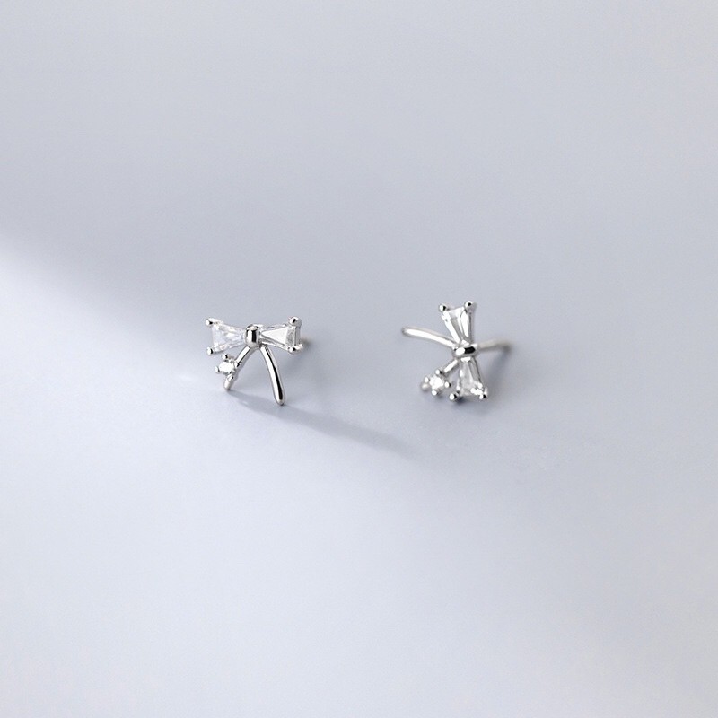 Bông tai bạc nữ H.A.S hình nơ đá - Khuyên tai bạc thời trang - HBT51