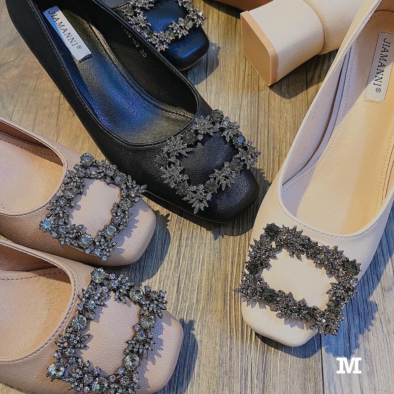 Giày cao gót khoá đá Jiamani gót vuông 5p fullbox