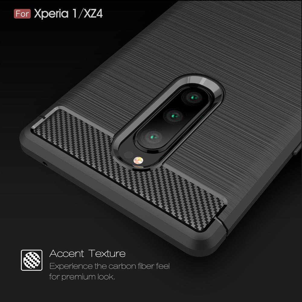 Ốp điện thoại TPU silicon mềm họa tiết sợi carbon cho Sony Xperia 1 Xperia 1 XZ4