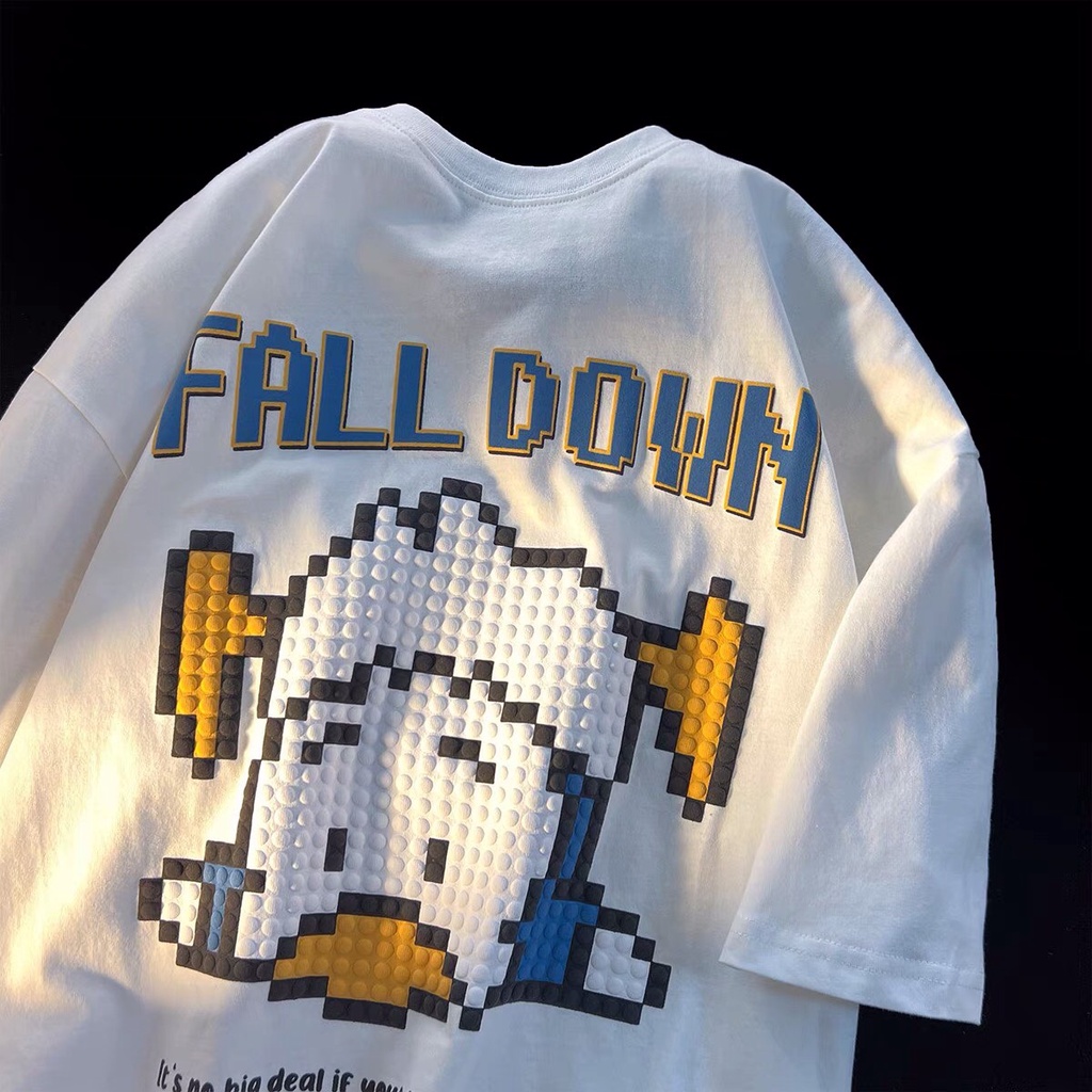 Áo phông nam nữ form rộng 2N Unisex thun cotton in Vịt fall down trắng/be/đen