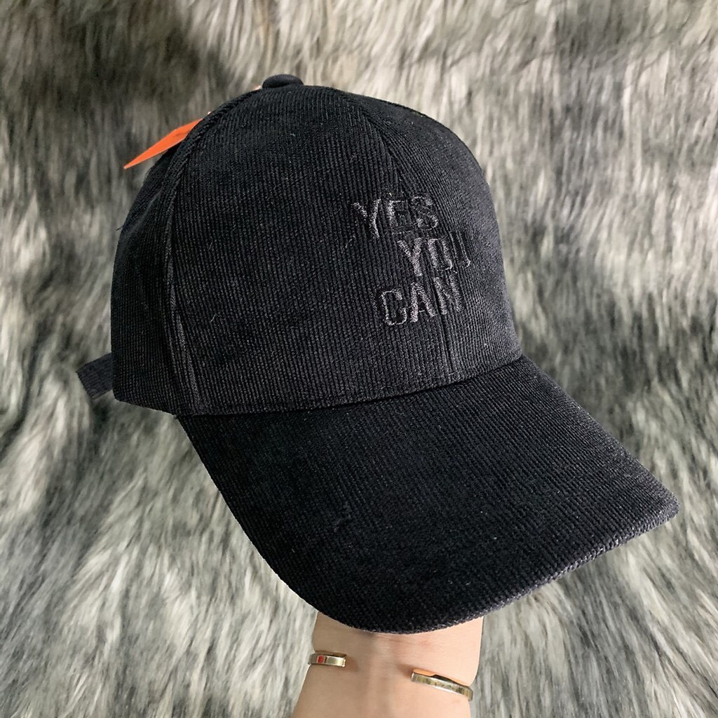 Mũ lưỡi trai thời trang nam nữ, nón kết chất liệu nhung gân thêu chữ YES YOU CAN M115