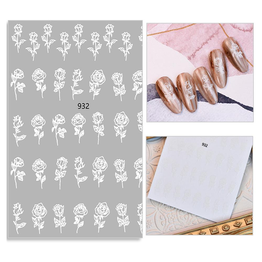 Miếng Dán Trang Trí Móng Tay Họa Tiết Hoa Hồng Màu Trắng Đen