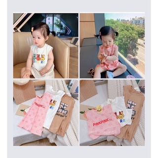 Váy bé gái, váy xuông chữ A, hình chồn màu hồng cho bé từ 8-20kg,hàng quảng châu cao cấp