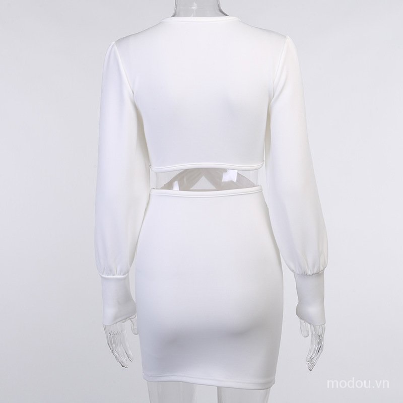 Đầm T5B4 Dáng Ôm Tay Dài Thiết Kế Cổ Chữ V Phong Cách Quyến Rũ