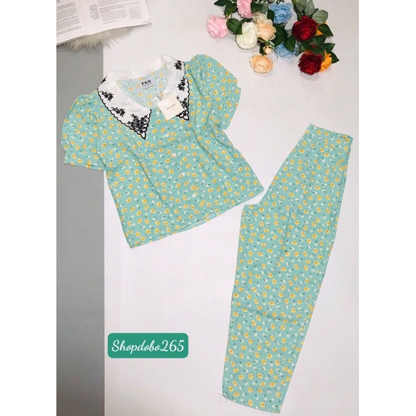 Set đồ nữ,đồ bộ ngủ mặc nhà vải lụa họa tiết hoa nhí siêu cưng.