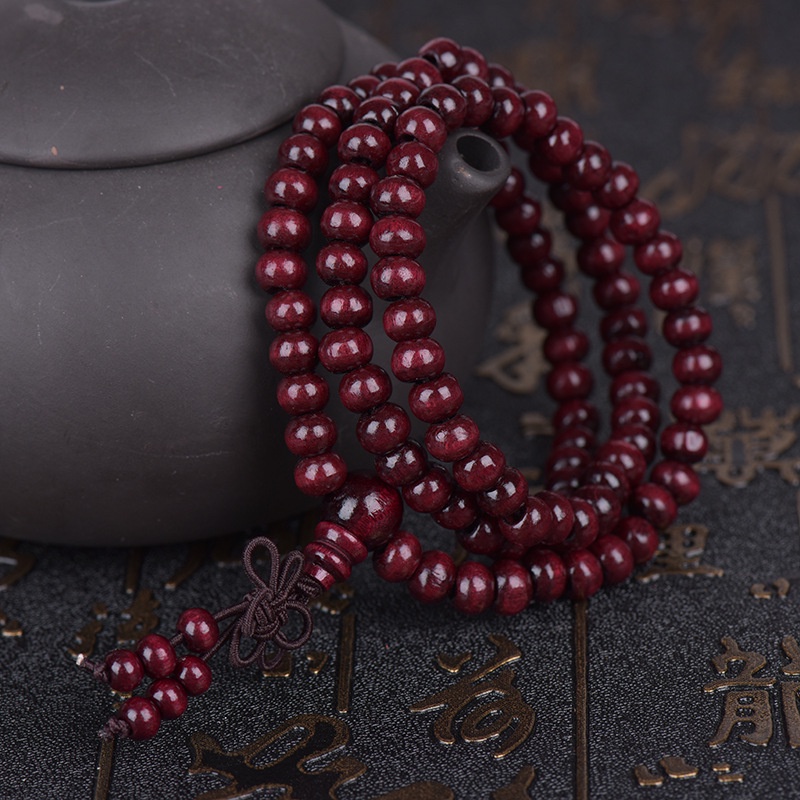 Vòng Tay Chuỗi 108 Hạt Gỗ Đàn Hương Đỏ May Mắn Đường Kính 6mm Thời Trang Cho Nam Và Nữ