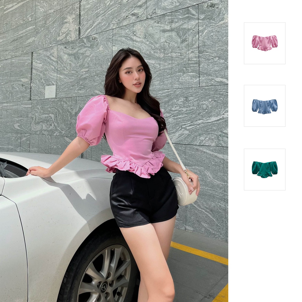 Áo Top Nữ Pumpkin Sleeves , Chất Vải Phi 035 Thoải Mái , WAK000053 ,SOMEHOW