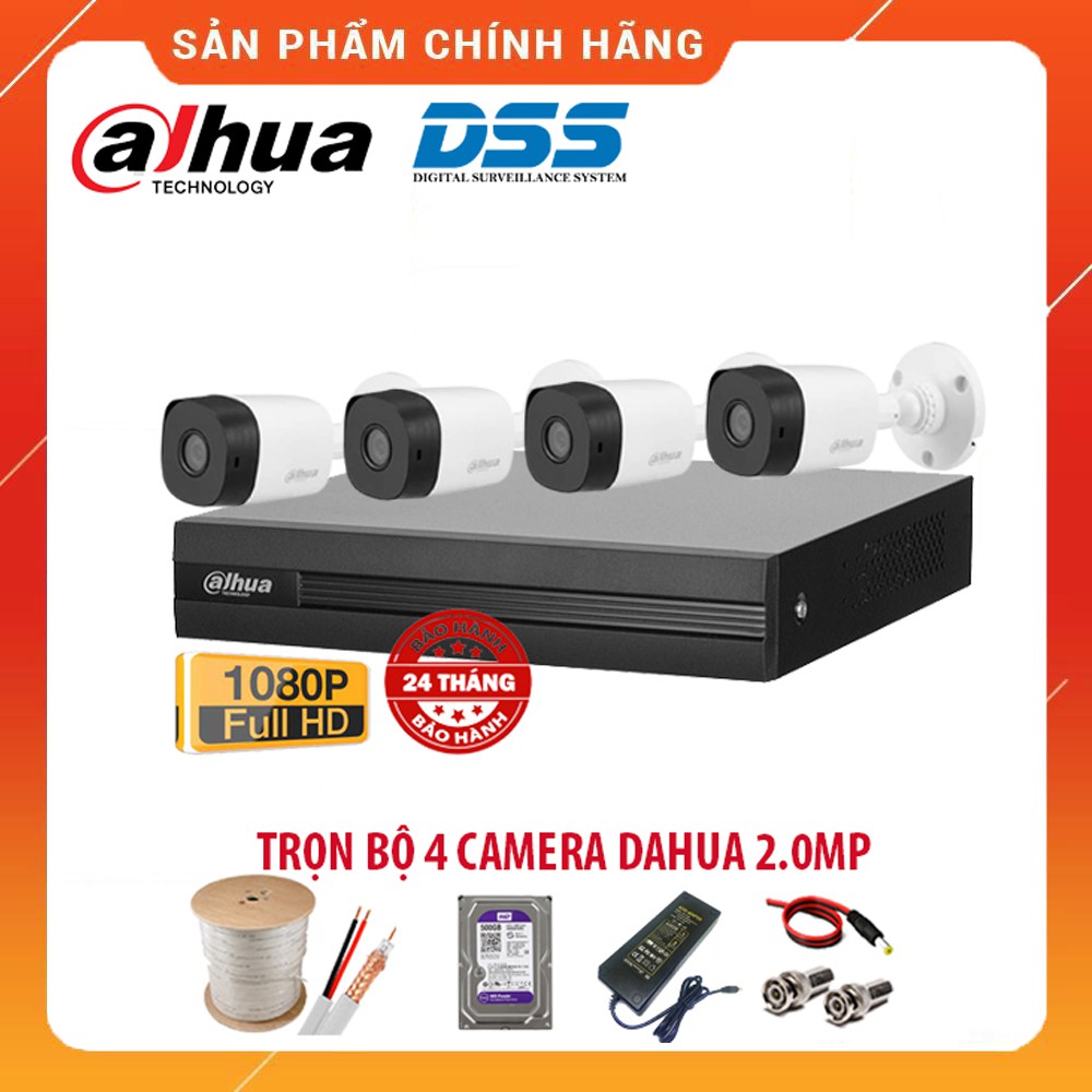 [FREESHIP⚡️]Trọn Bộ Camera giám sát Dahua 2.0MP Chính hãng DSS - Đủ bộ 4 mắt FHD, Kèm HDD 500GB + Đủ phụ kiện tự lắp đặt