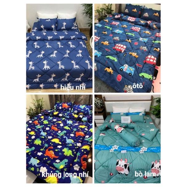 Trọn  Bộ Chăn Phao 5 Món màu xanh Ga Gối Poly loại 1 Chăn Bông Như Hình