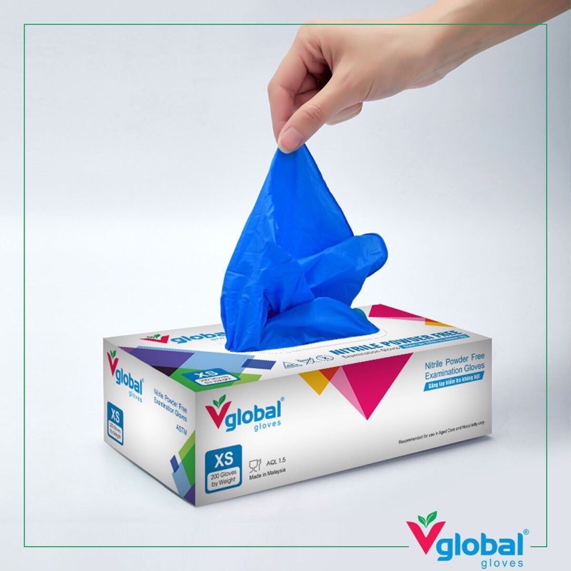 Găng tay không bột Nitrile Vglobal gloves hộp 200 cái