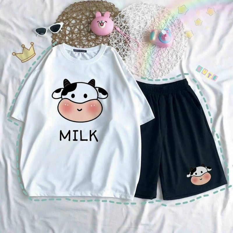 Set bộ đùi cartoon hoạt hình áo 3D + Quần đùi - Set bộ quần áo nữ Unisex Freesize 38-70kg