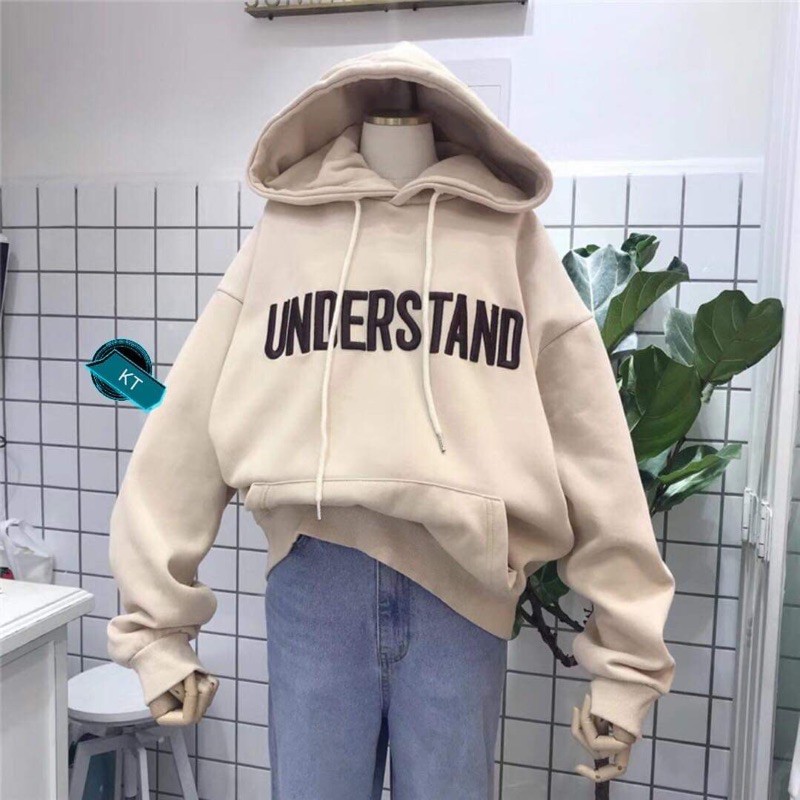 áo hodie nỉ mũ túi bụng in chữ đơn giản, áo hoodie nỉ bông understand