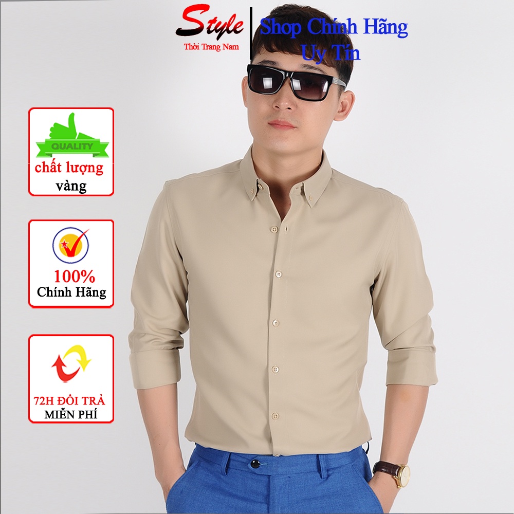 Áo Sơ Mi Nam trắng dài tay Hàn Quốc form body, vải lụa Thái chống nhăn