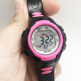 Đồng hồ điện tử thể thao trẻ em Beita dây vỏ cao su mặt tròn size 36mm đa chức năng, đèn led nhiều màu chống nước BT02