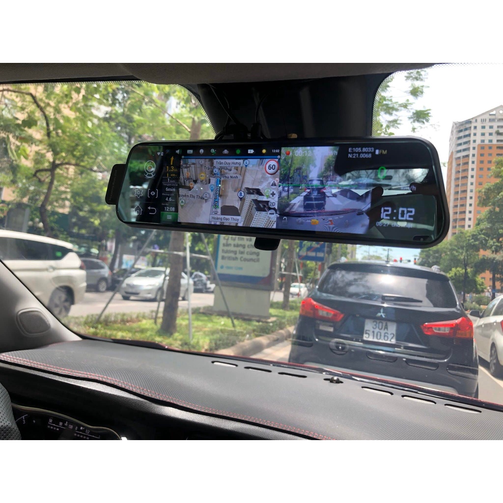 Camera hành trình ô tô D10, cam hành trình gương 10inch FullHD, tích hợp cam lùi, có cảnh báo giao thông BH 12T