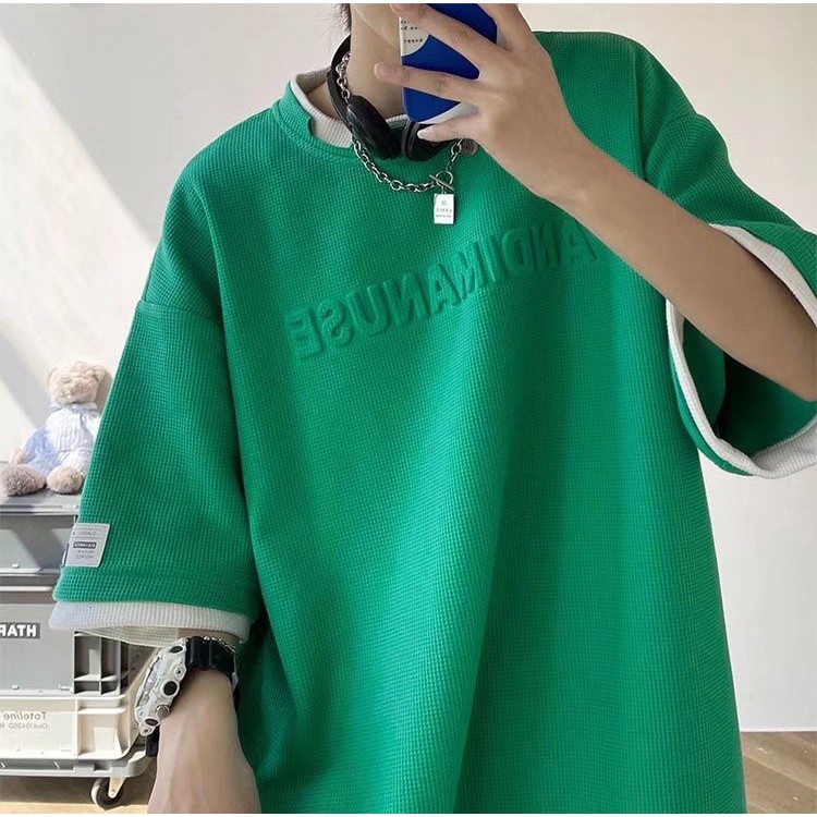 Áo phông nữ  áo đôi áo nam Hàn Quốc Màu sắc rắn simple áo thun nam cổ tròn áo bigsize mùa hè áo thun unisex