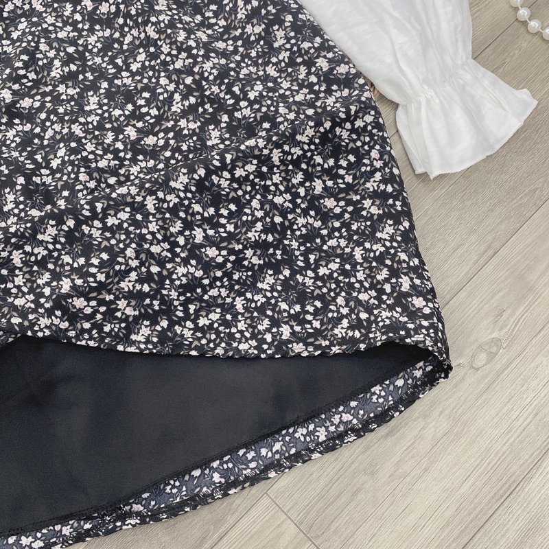 Váy hai dây hoa nhí có cúp ngực mic áo somi tay bồng tiểu thư hàng đẹp có size by YANSOO | BigBuy360 - bigbuy360.vn