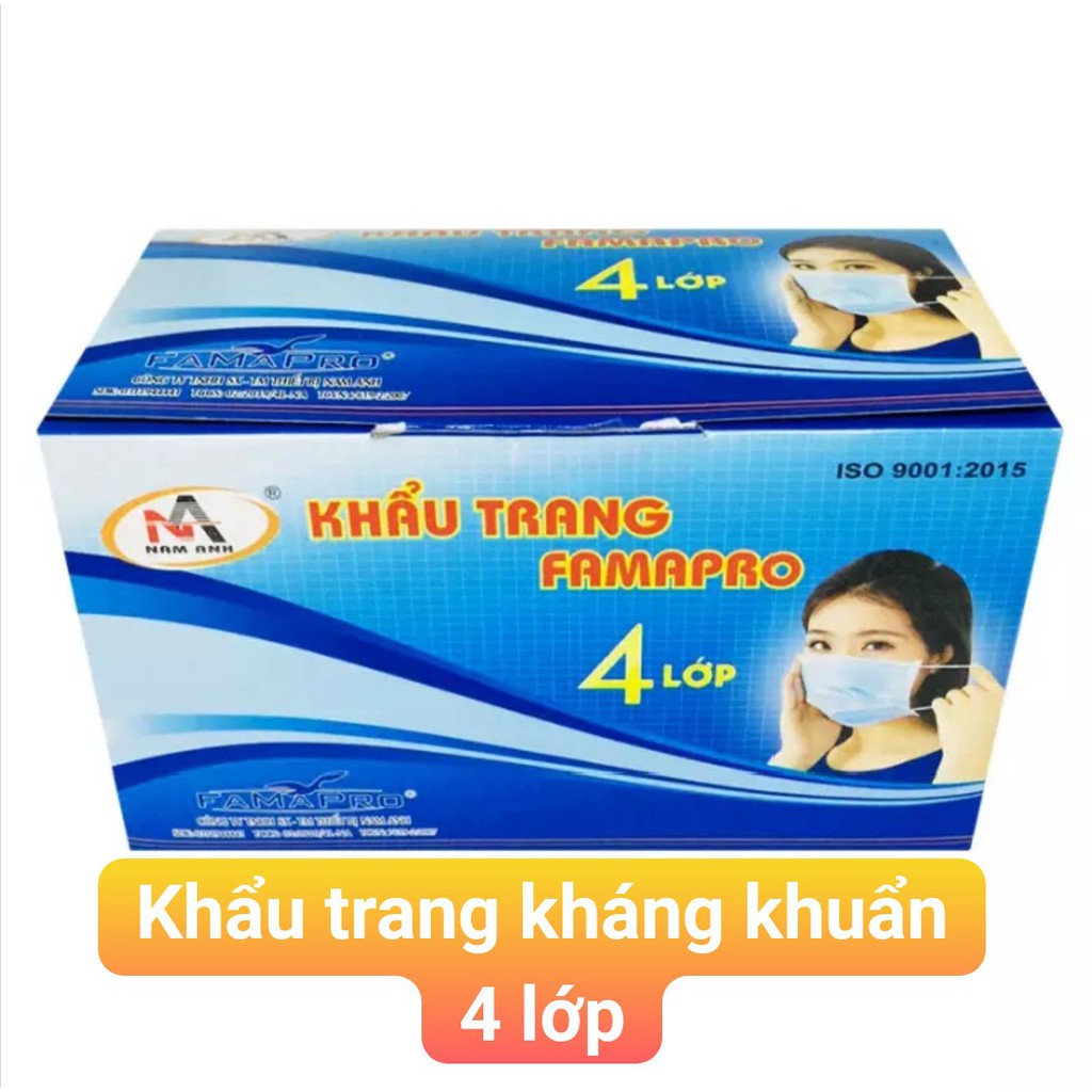 ( Tặng 1 bịch 10 cái ) Combo 5 hộp Khẩu trang y tế kháng khuẩn FamaPro 4 lớp cao cấp Nam Anh -  (1 hộp 50 cái )