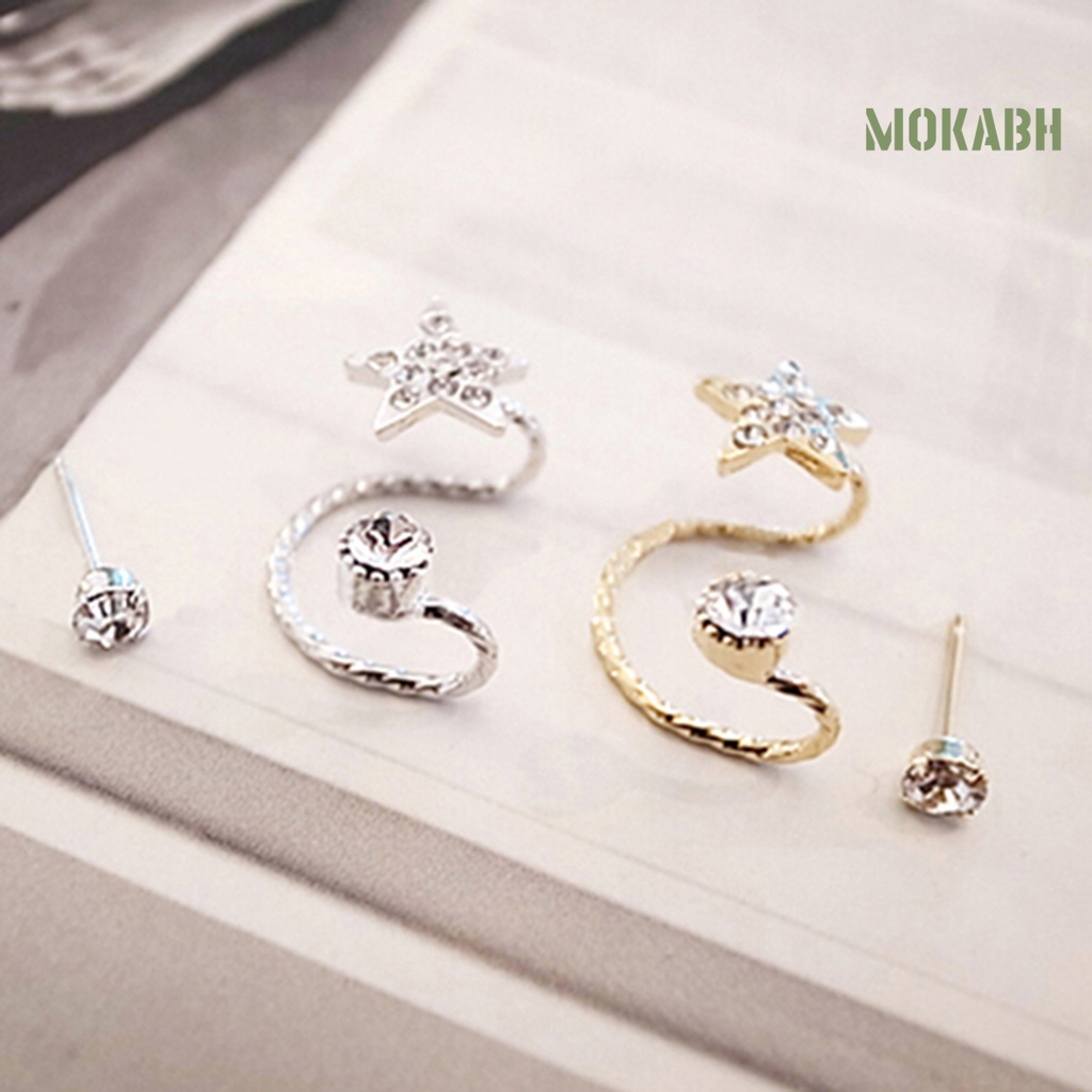 Set 2 Khuyên Tai Đính Đá Hình Ngôi Sao Chất Liệu Hợp Kim Thân Thiện Với Môi Trường Thời Trang Cho Nữ