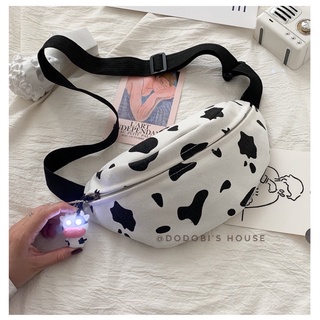 Túi đeo chéo bò sữa, túi đeo bụng hình bò sữa, belt bag vải canvas dày dặn