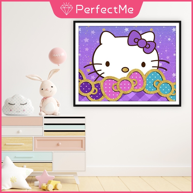 Bộ Tranh Đính Đá 5D Tự Làm Kích Thước 30X40 Hình Hello Kitty Dùng Trang Trí Nhà Cửa