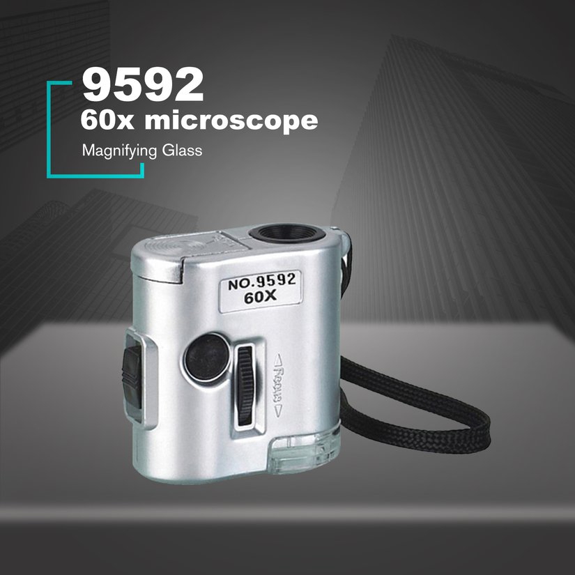 Kính lúp hiển vi mini 9592 phóng to 60 lần có đèn LED và UV