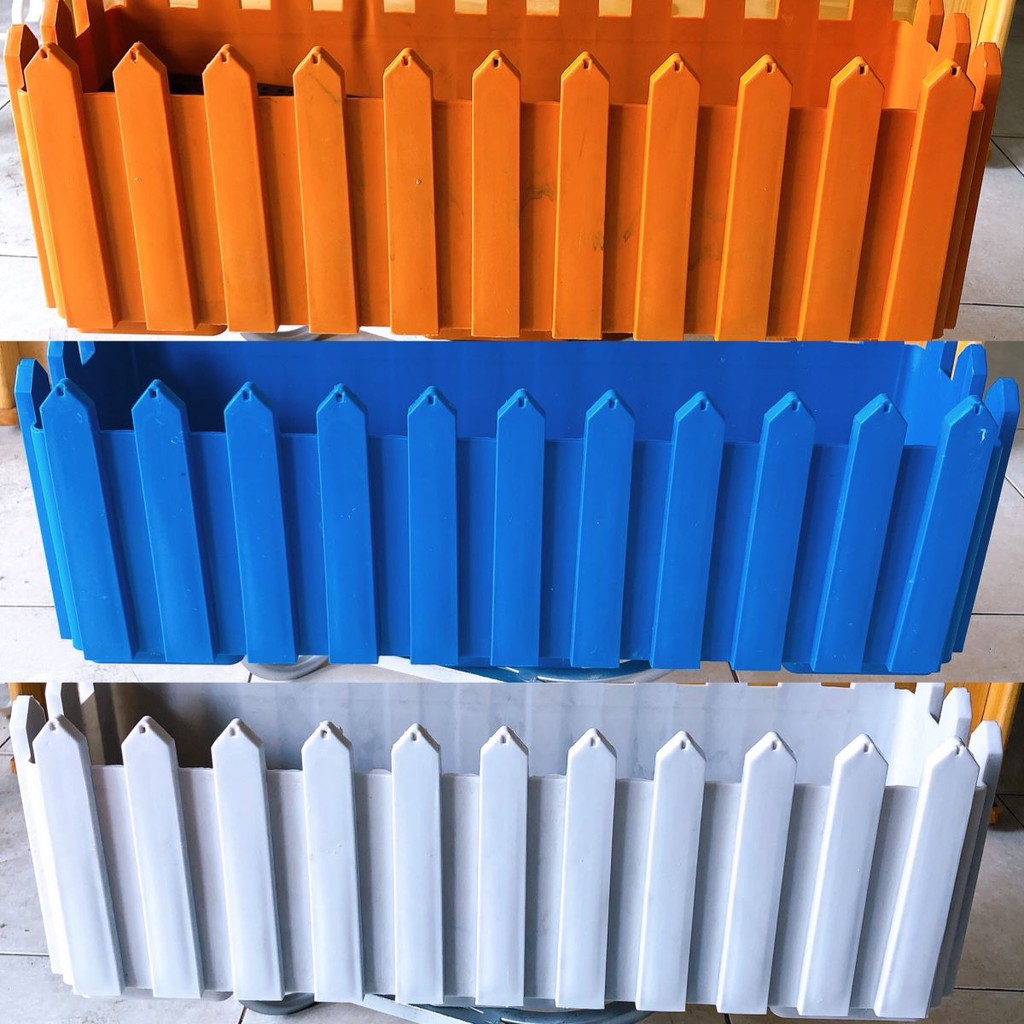 Chậu Vuông/dài Hàng Rào Đa Năng - Chậu Trồng Cây Sân Thượng + Đế Lót giữ nước - Long Square Plastic Pots Fence
