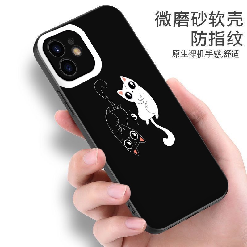 Ốp iPhone mèo đen trắng &quot;Yin and Ya.wn&quot; dáng vuông cho iPhone 13 12 Mini 11 Pro Max X Xs Max Xr 7 8 6 6s Plus