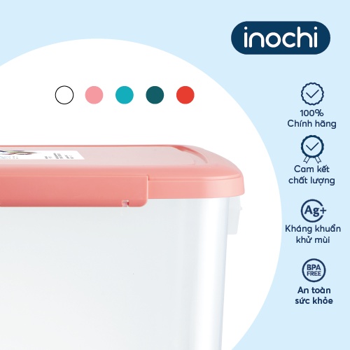 Thùng thực phẩm Inochi - Hokkaido 30L Thân Trắng trong+Nắp Xanh/Đỏ/Hồng/Trắng