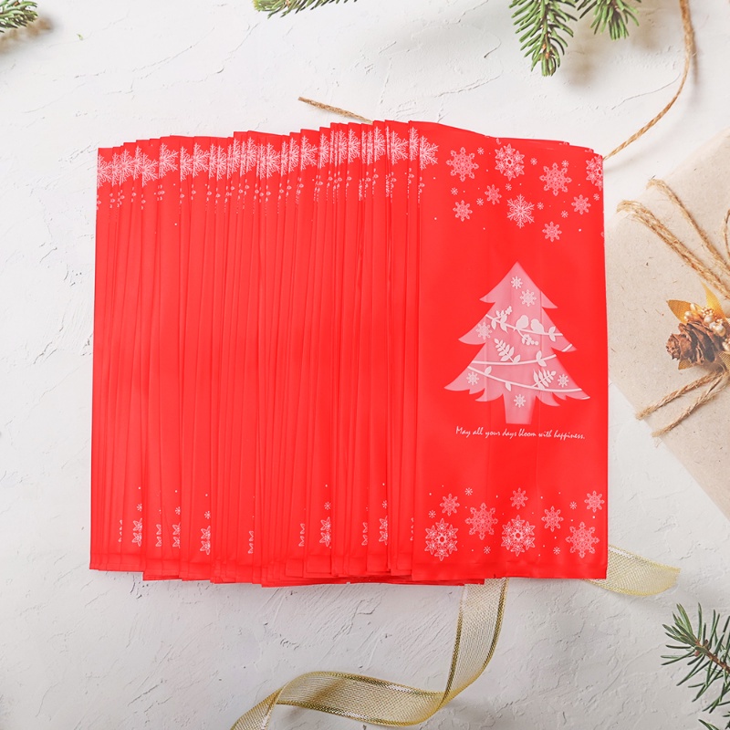 Set 50 Túi Đựng Kẹo Họa Tiết Bông Tuyết Màu Đỏ / Xanh Lá Có Nhãn Dán Trang Trí Tiệc Giáng Sinh